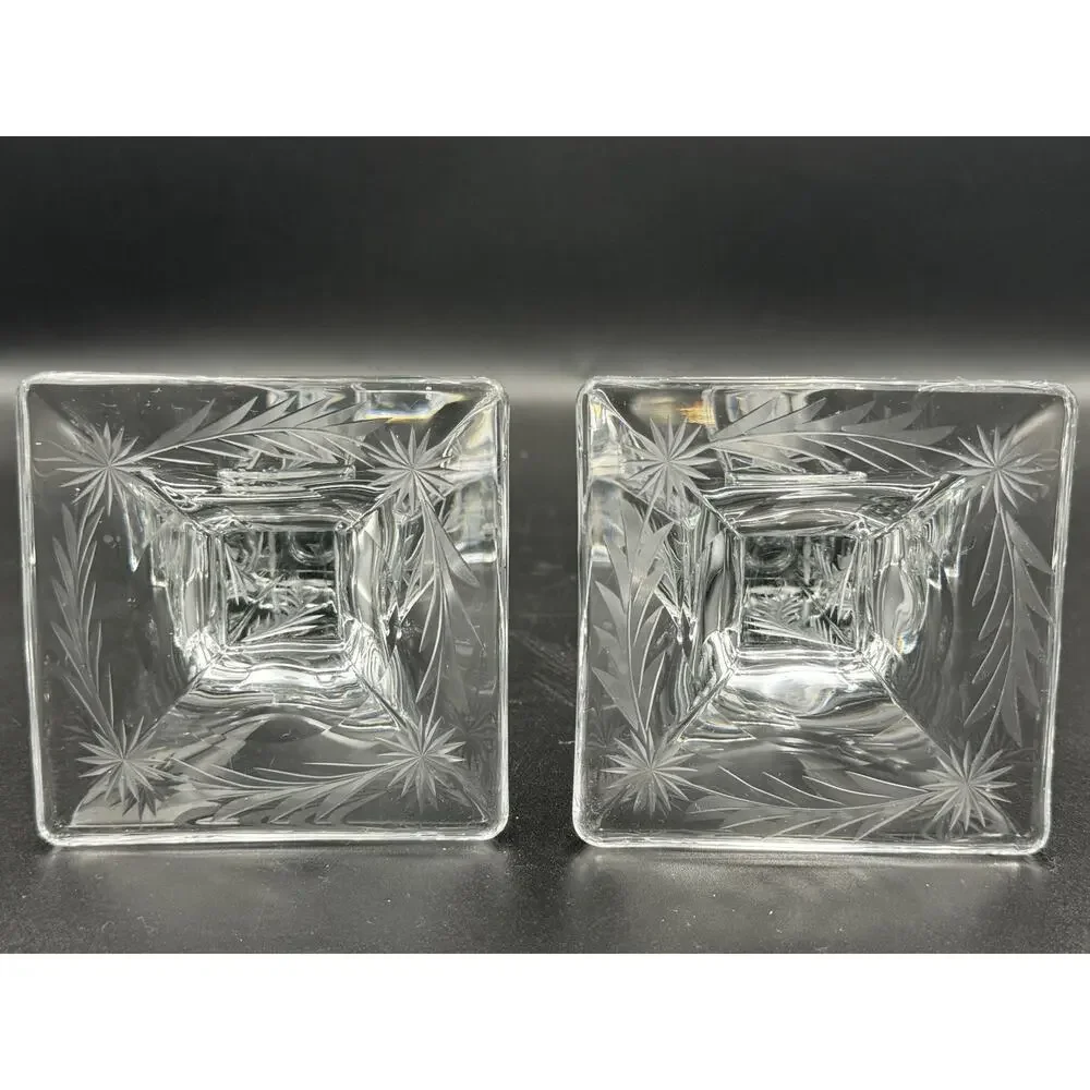 Heisey Aristocrat Hughes Cornflower Cut Glass Candlesticks Set of 2 Marked